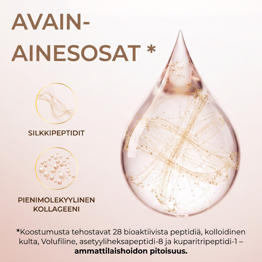 Avainainesosat: silkkipeptidit ja pienimolekyylinen kollageeni