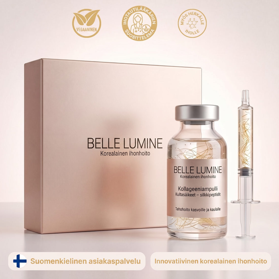 Belle Lumine -kollageeniampulli, ruisku ja pakkaus